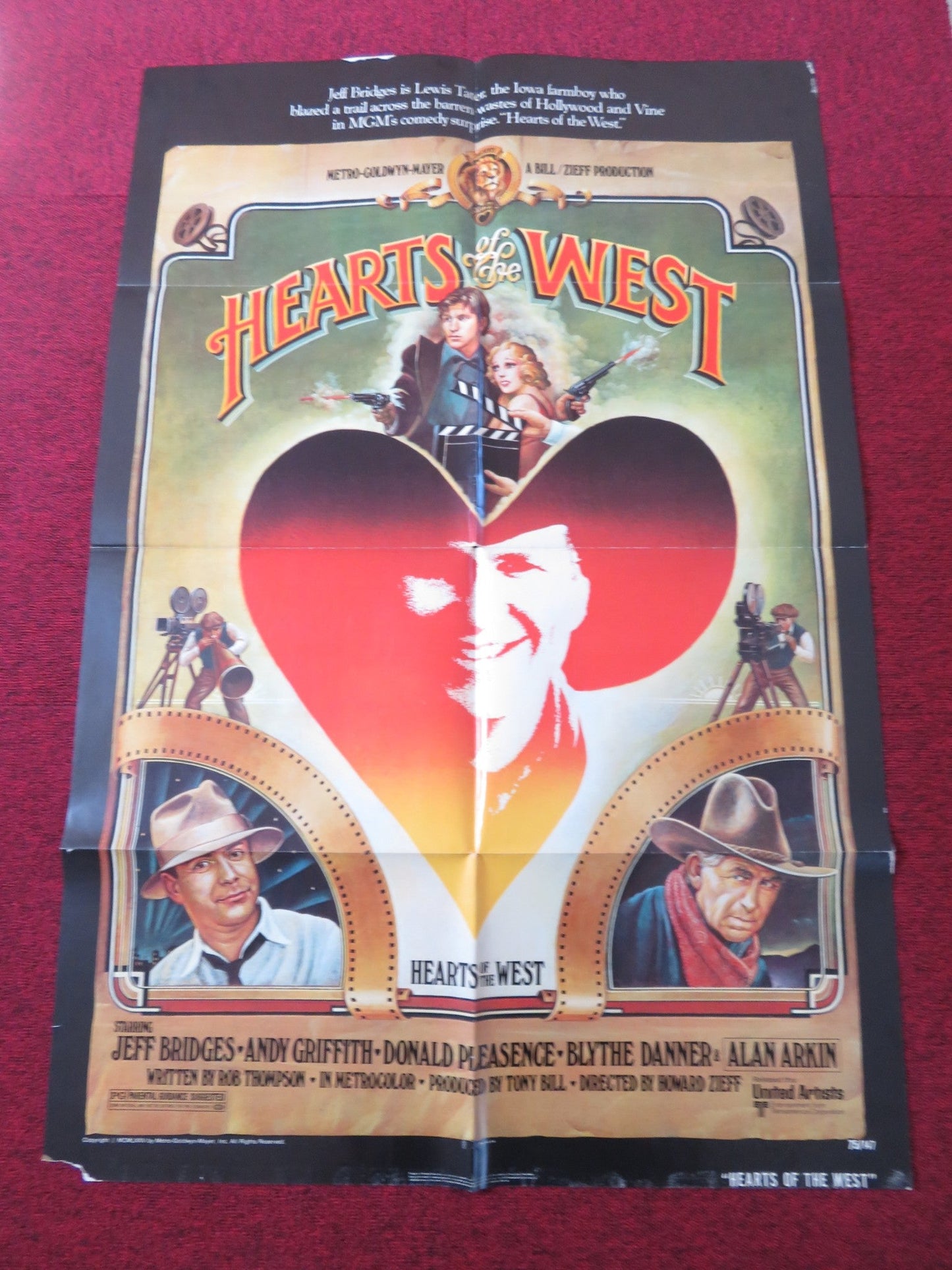 HEARTS OF THE WEST FOLDED US ONE SHEET POSTER JEFF BRIDGES ANDY GRIFFITH 1975 Rendezvous Cinema Movie posters