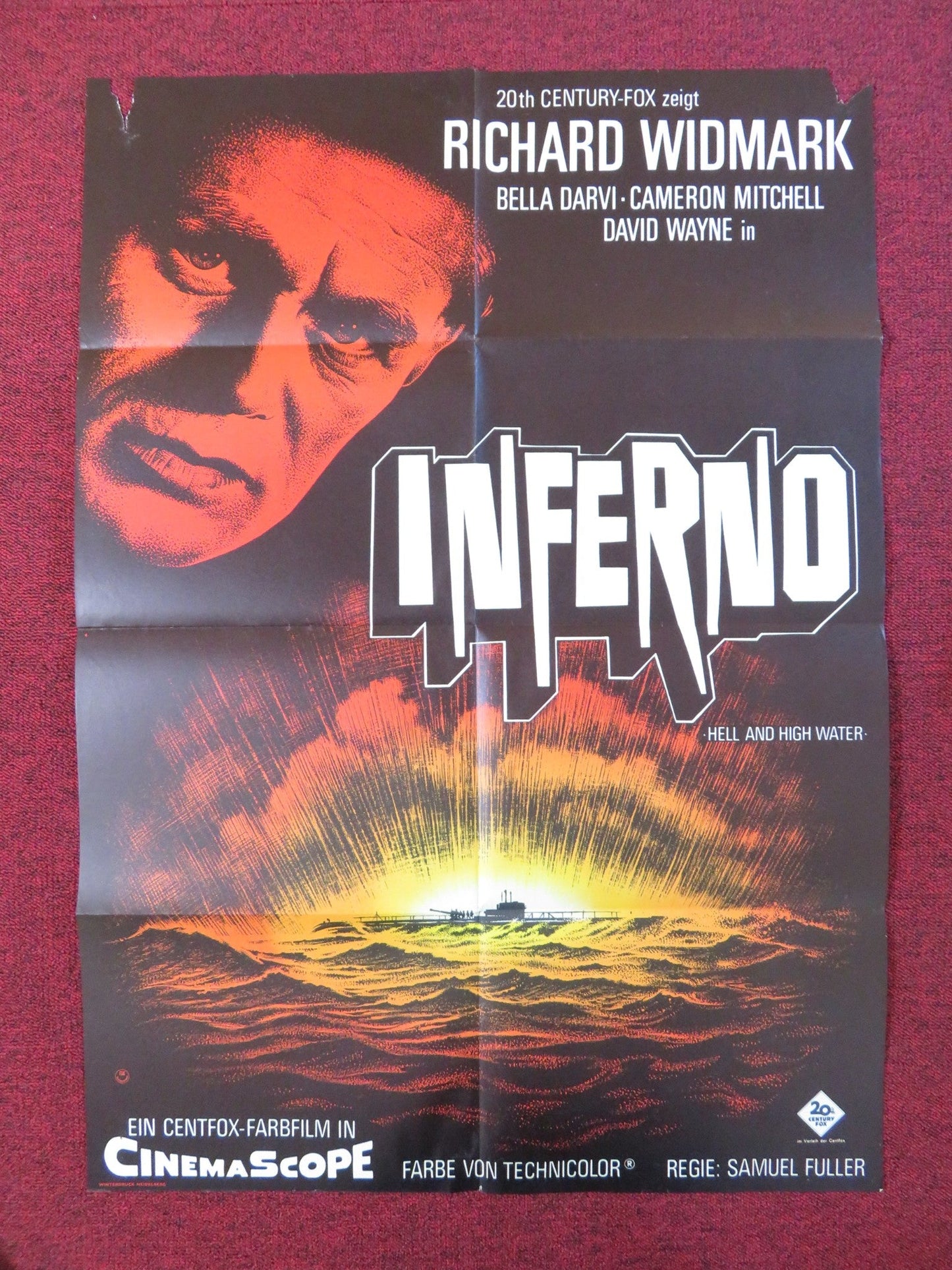 HELL AND HIGH WATER GERMAN A1 POSTER FOLDED RICHARD WIDMARK BELLA DARVI 1960S Rendezvous Cinema Movie posters