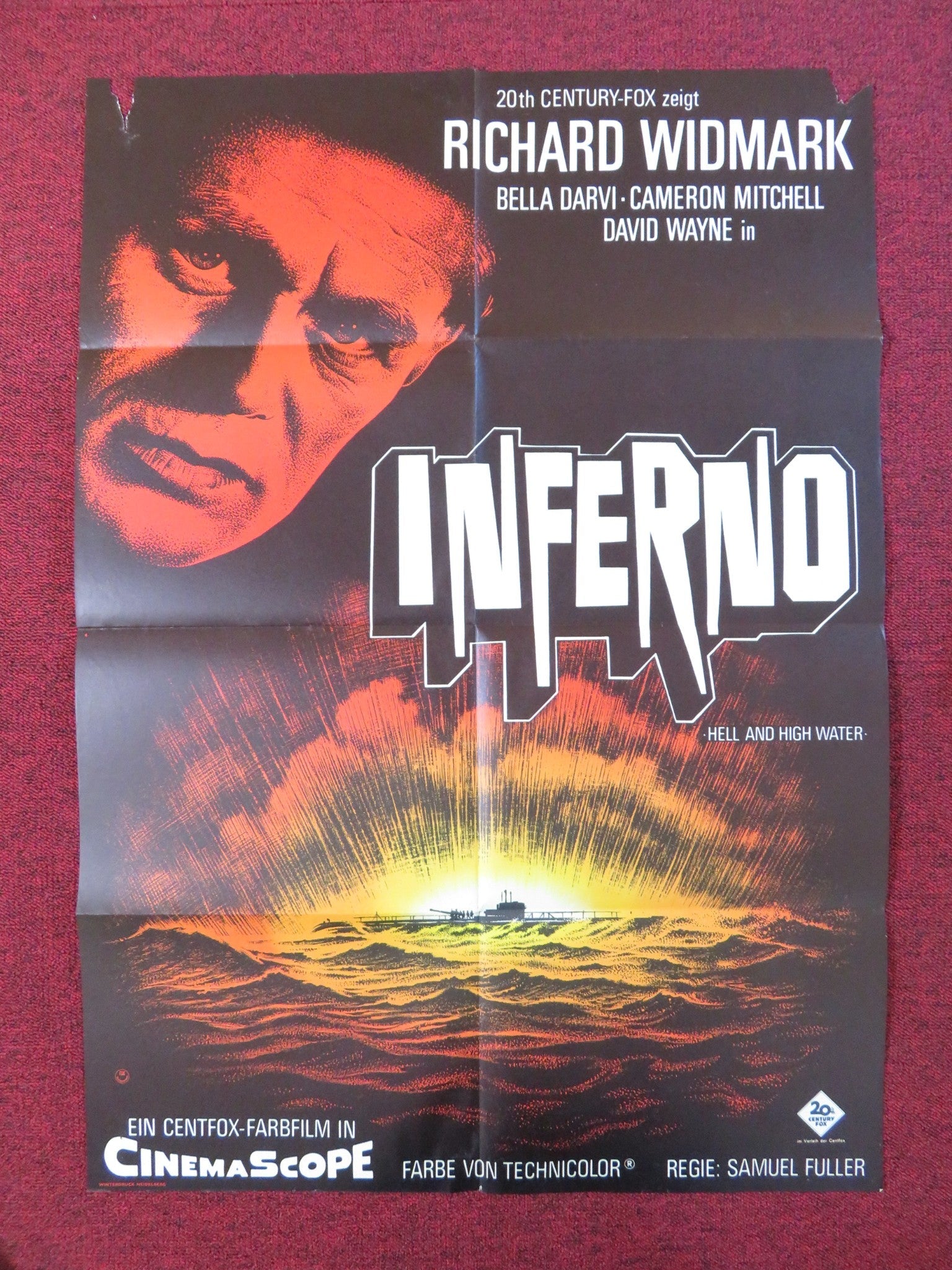 HELL AND HIGH WATER GERMAN A1 POSTER FOLDED RICHARD WIDMARK BELLA DARVI 1960S Rendezvous Cinema Movie posters