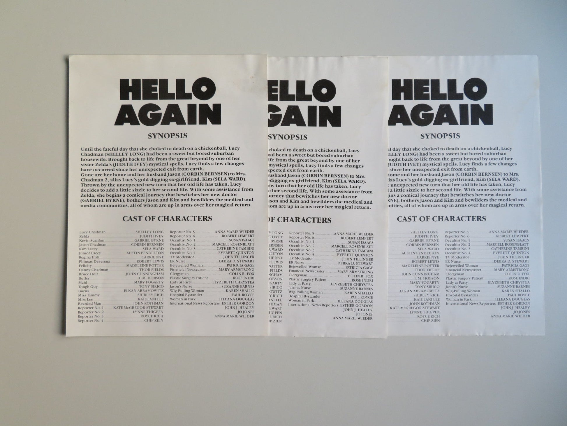 HELLO AGAIN PRESS KIT 1987 SHELLEY LONG GABRIEL BYRNE FRANK PERRY Movie posters
