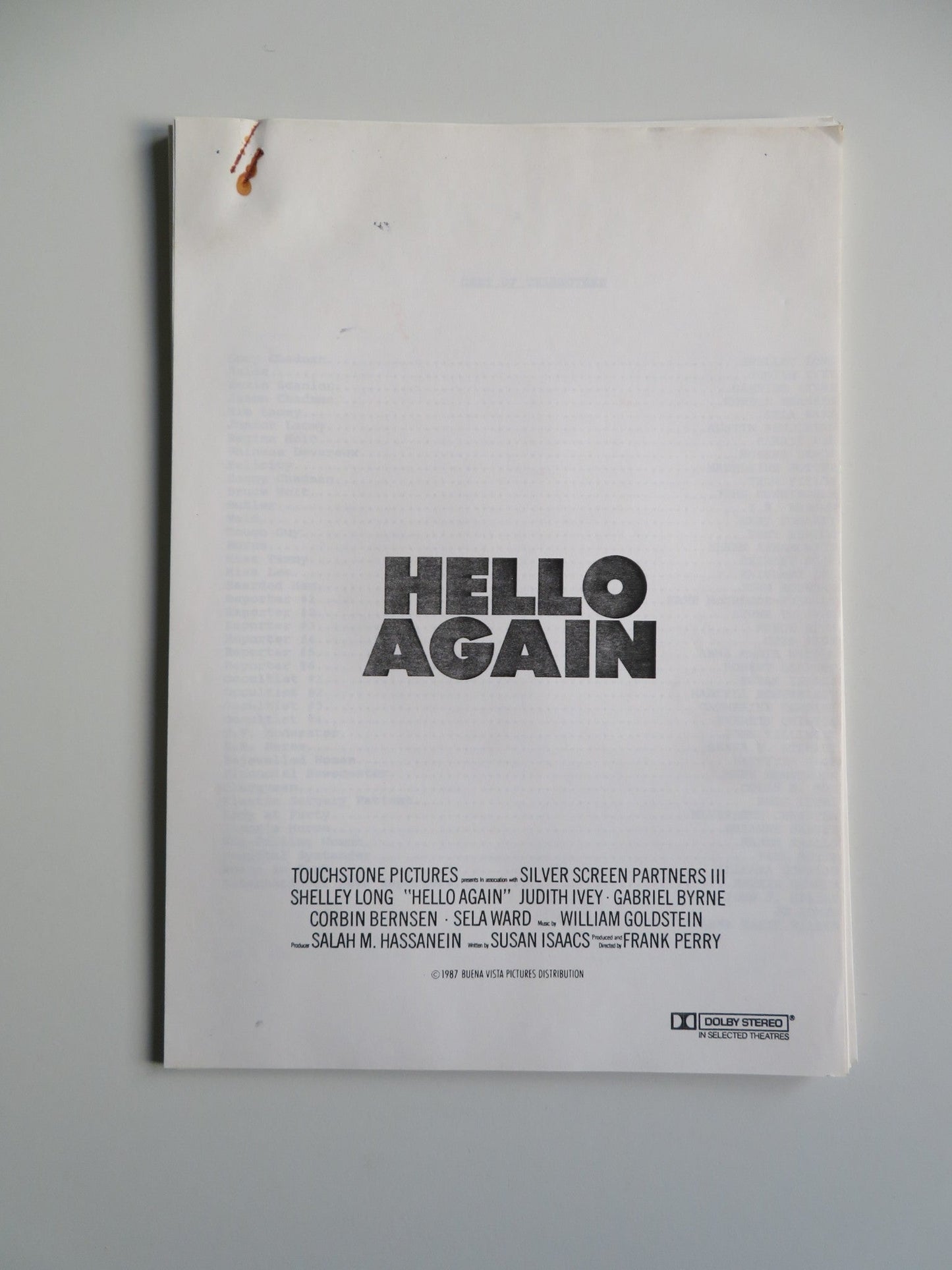 HELLO AGAIN PRESS KIT 1987 SHELLEY LONG GABRIEL BYRNE FRANK PERRY Movie posters