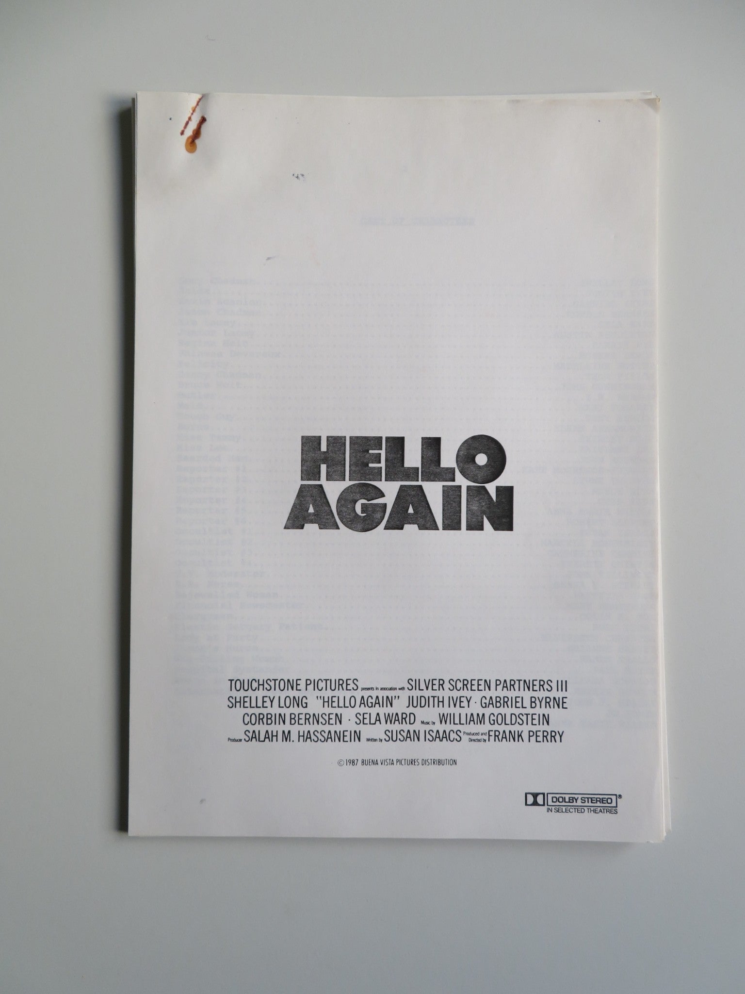 HELLO AGAIN PRESS KIT 1987 SHELLEY LONG GABRIEL BYRNE FRANK PERRY Movie posters