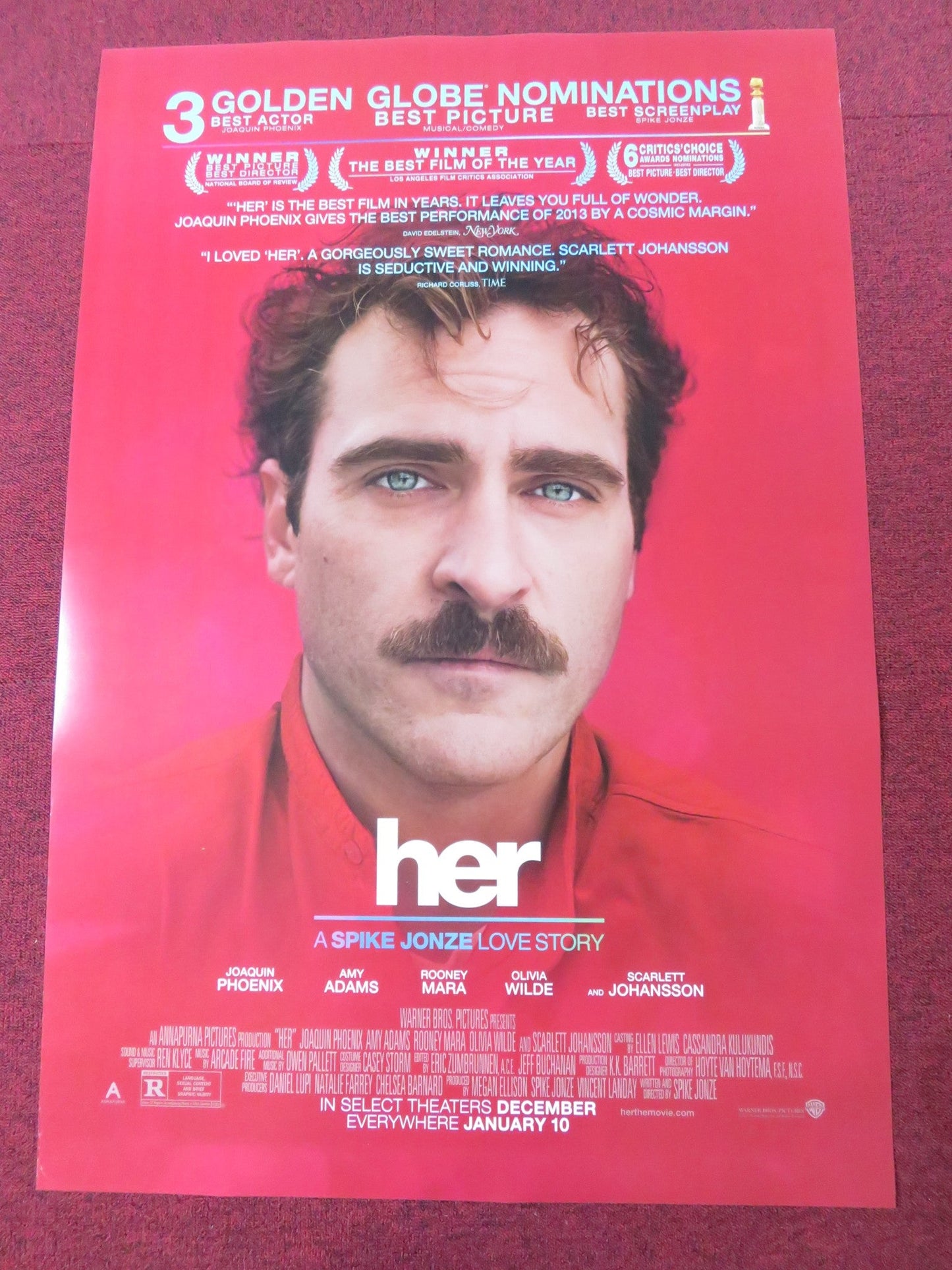 HER US ONE SHEET ROLLED POSTER JOAQUIN PHOENIX CHRIS PRATT 2013 Rendezvous Cinema Movie posters