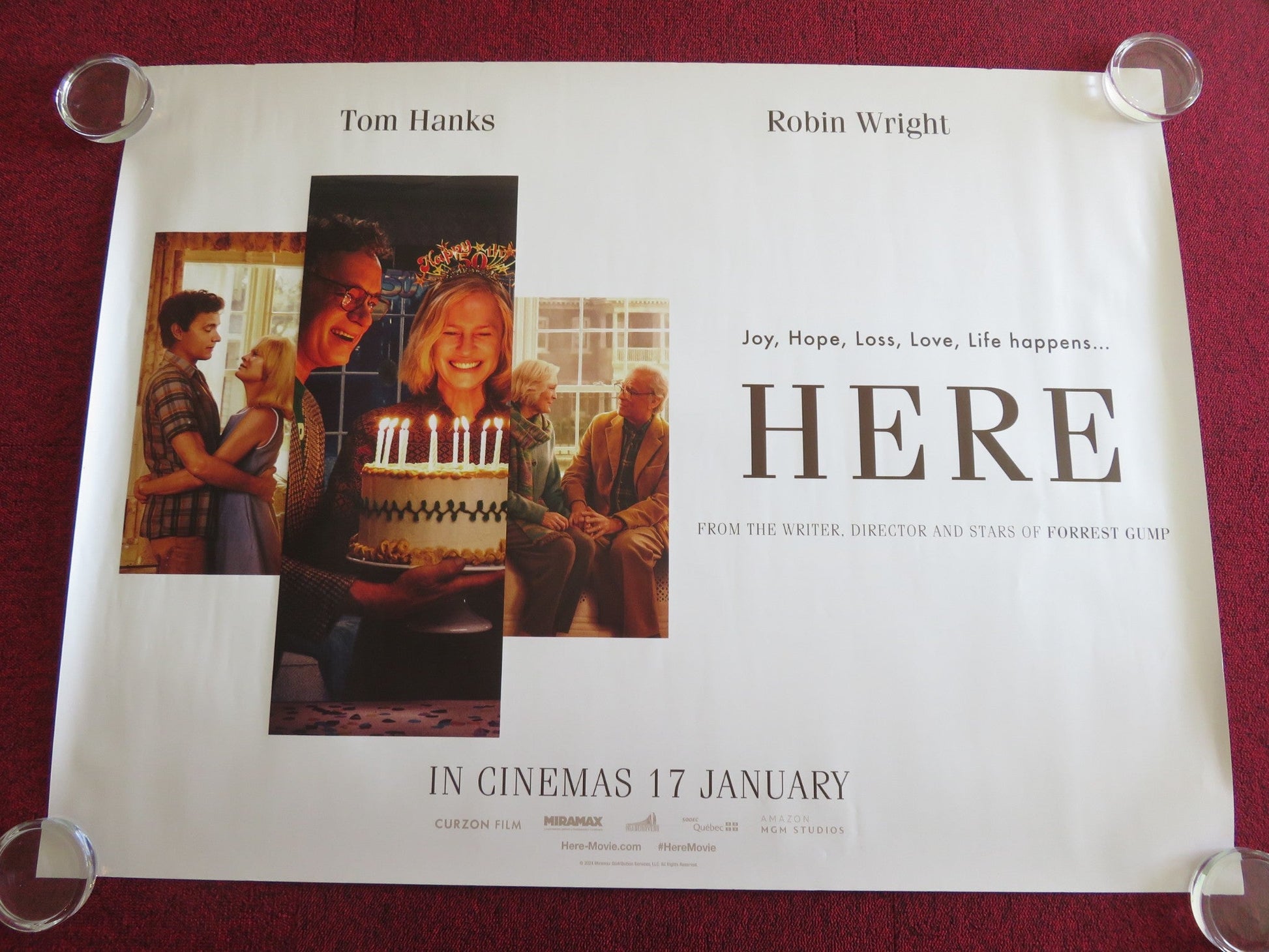 HERE UK QUAD ROLLED POSTER TOM HANKS ROBIN WRIGHT 2024 Rendezvous Cinema Movie posters