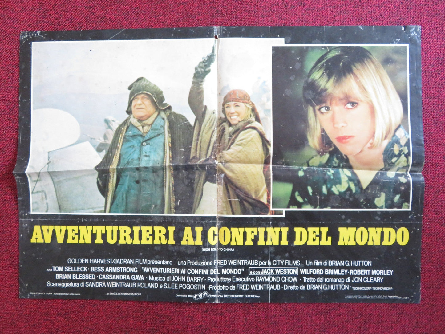 HIGH ROAD TO CHINA - A ITALIAN FOTOBUSTA POSTER FOLDED TOM SELLECK 1983 Rendezvous Cinema Movie posters