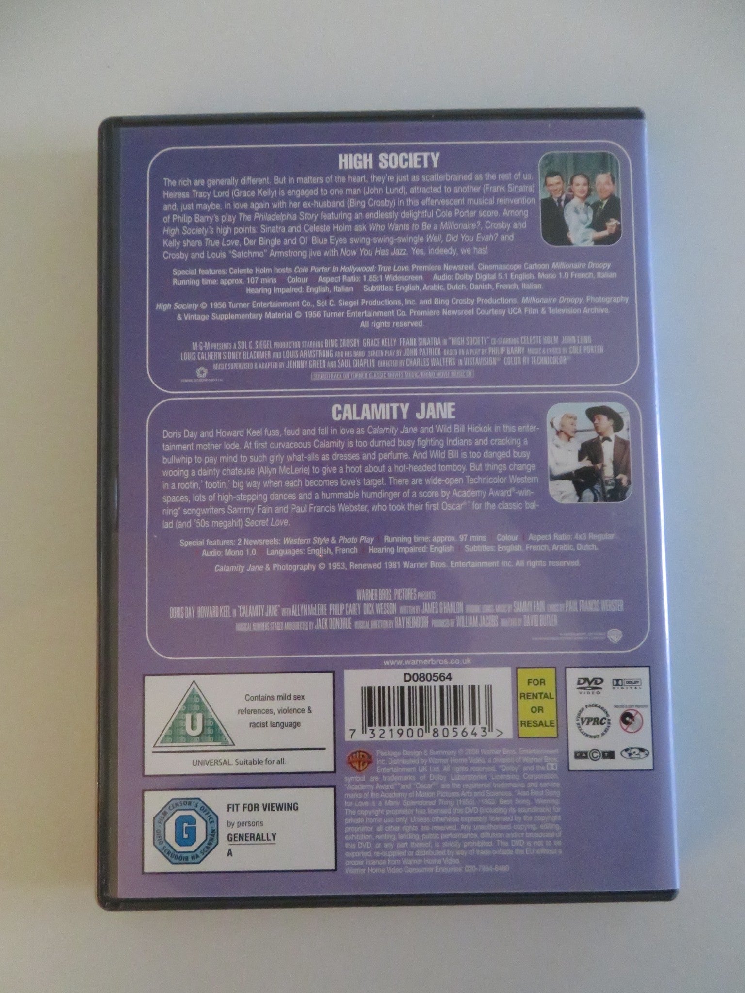 HIGH SOCIETY / CALAMITY JANE - DOUBLE FEATURE (DVD) BING CROSBY 1956 REGION 2 Movie posters