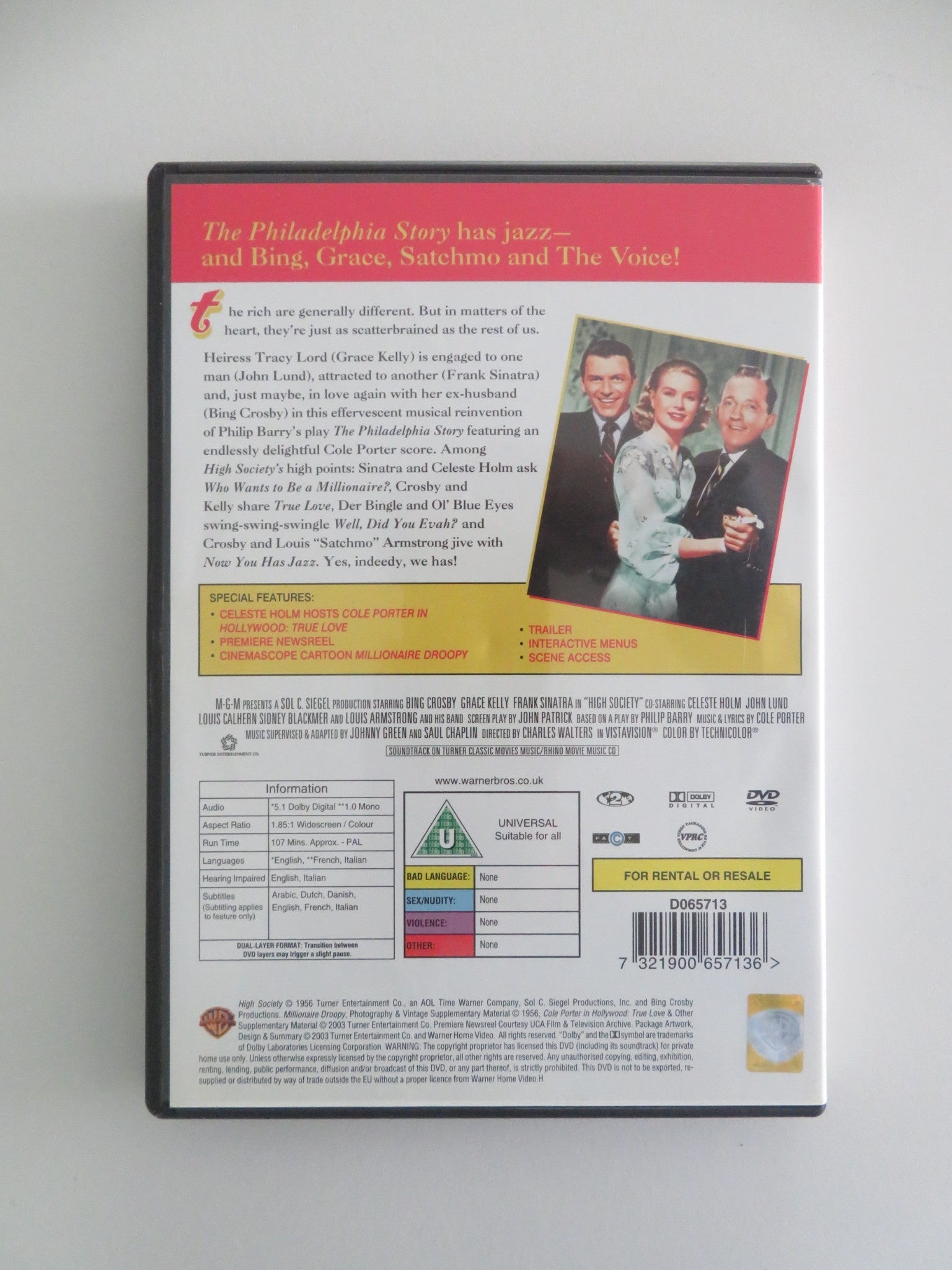 HIGH SOCIETY (DVD) BING CROSBY GRACE KELLY 1956 REGION 2 Movie posters