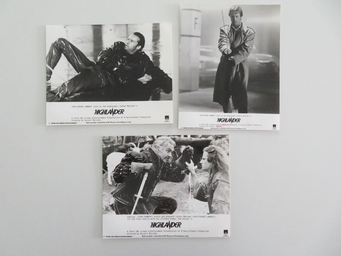 HIGHLANDER MOVIE STILL PHOTO LOT OF 3 CHRISTOPHER LAMBERT SEAN CONNERY 1986 Movie posters