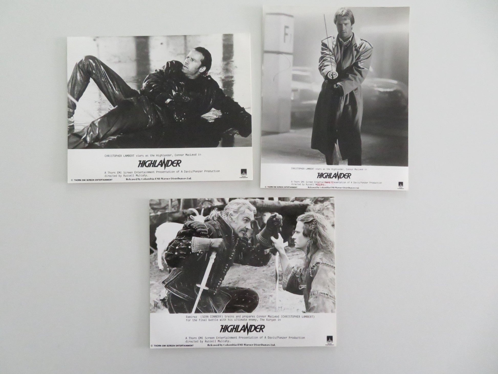 HIGHLANDER MOVIE STILL PHOTO LOT OF 3 CHRISTOPHER LAMBERT SEAN CONNERY 1986 Movie posters