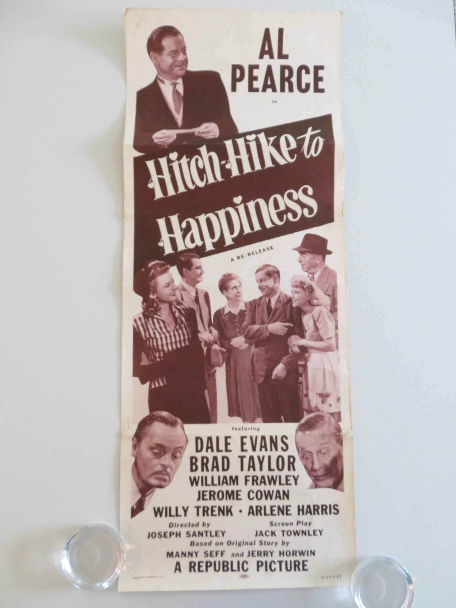 HITCH HIKE TO HAPPINESS US INSERT POSTER AL PEARCE DALE EVANS 1945 Rendezvous Cinema Movie posters