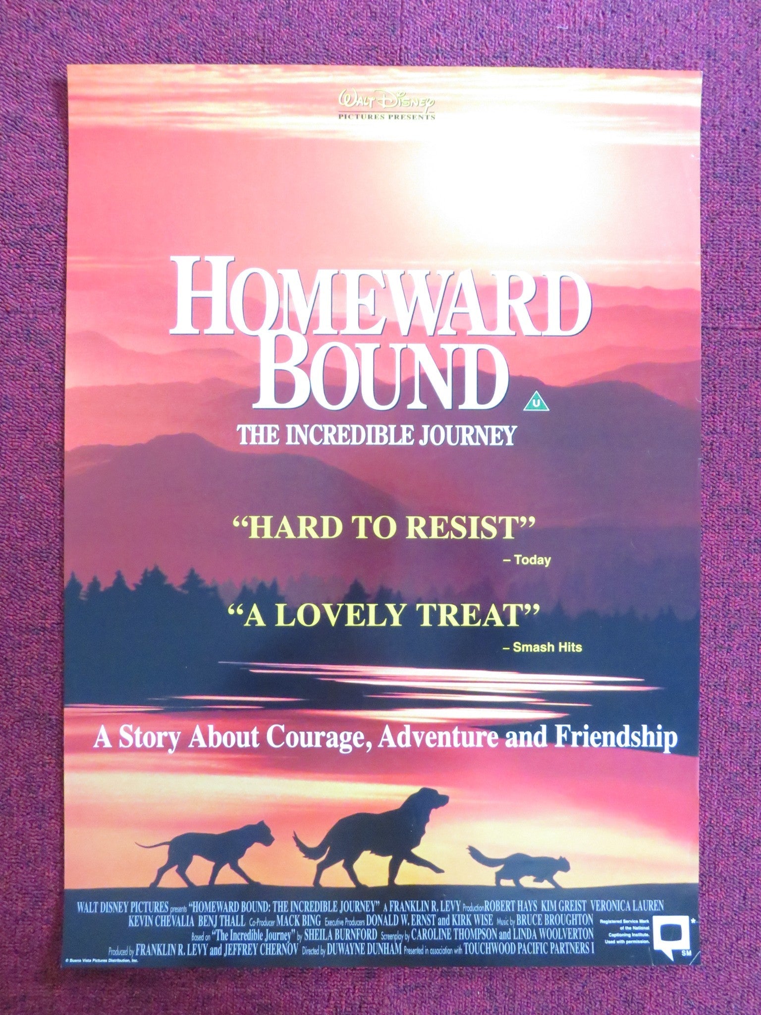 HOMEWARD BOUND: THE INCREDIBLE JOURNEY VHS VIDEO POSTER DISNEY DON ALDER 1993 Rendezvous Cinema Movie posters