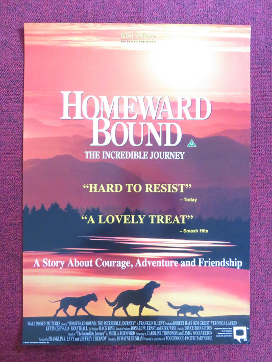 HOMEWARD BOUND: THE INCREDIBLE JOURNEY VHS VIDEO POSTER DISNEY DON ALDER 1993 Rendezvous Cinema Movie posters