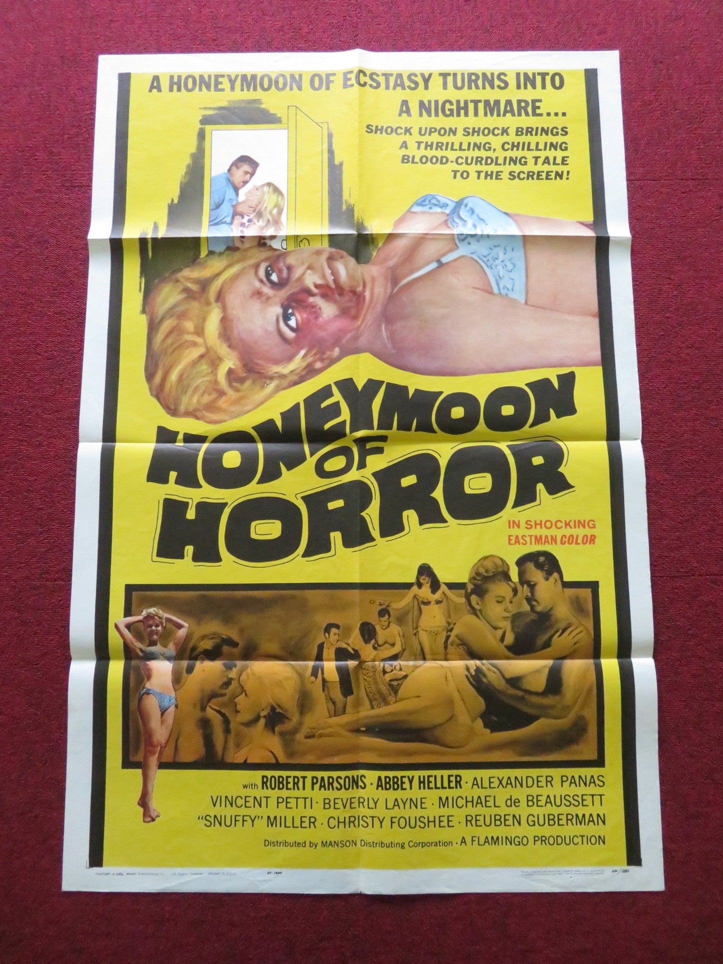 HONEYMOON OF HORROR FOLDED US ONE SHEET POSTER ROBERT PARSONS ABBEY HELLER 1964 Movie posters