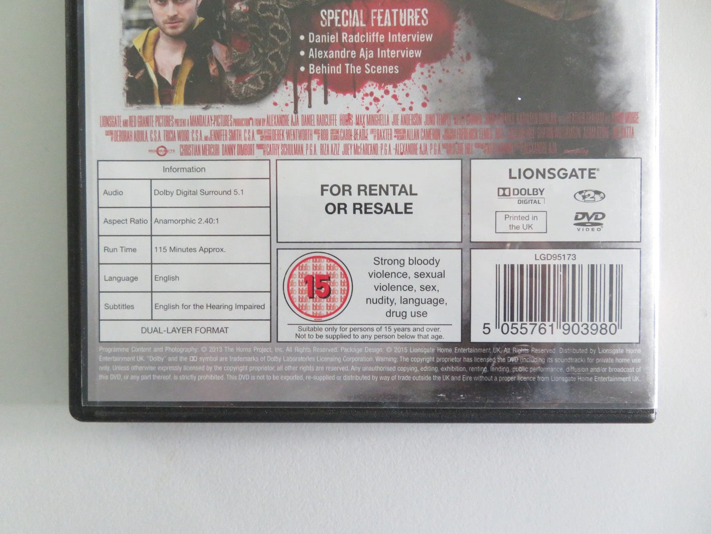 Horns (DVD) Daniel Radcliffe Juno Temple 2013 Region 2 Movie posters