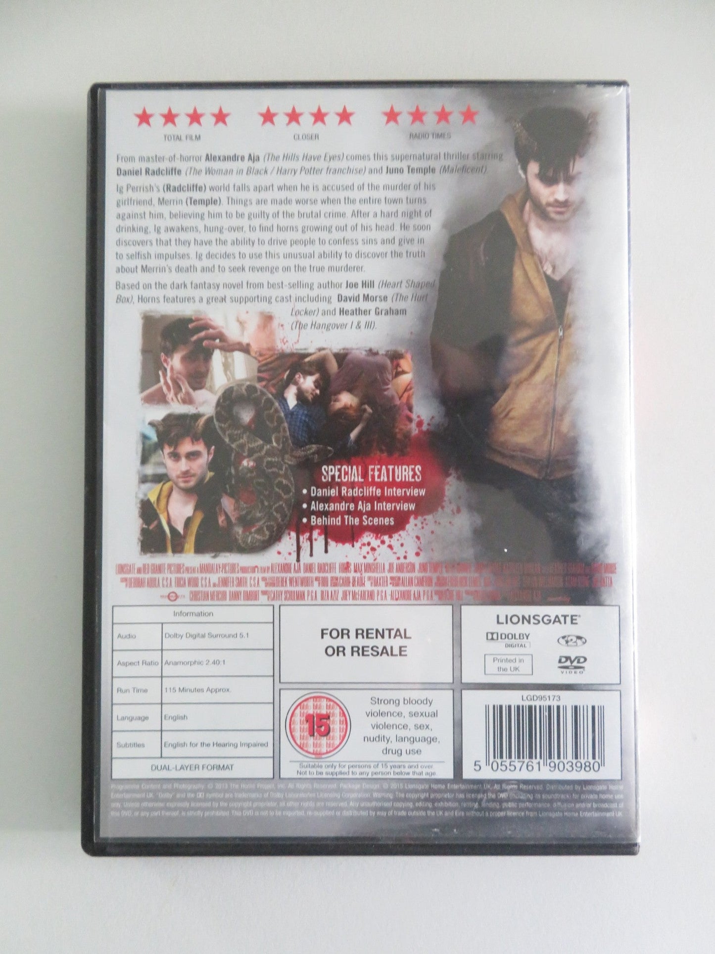 Horns (DVD) Daniel Radcliffe Juno Temple 2013 Region 2 Movie posters