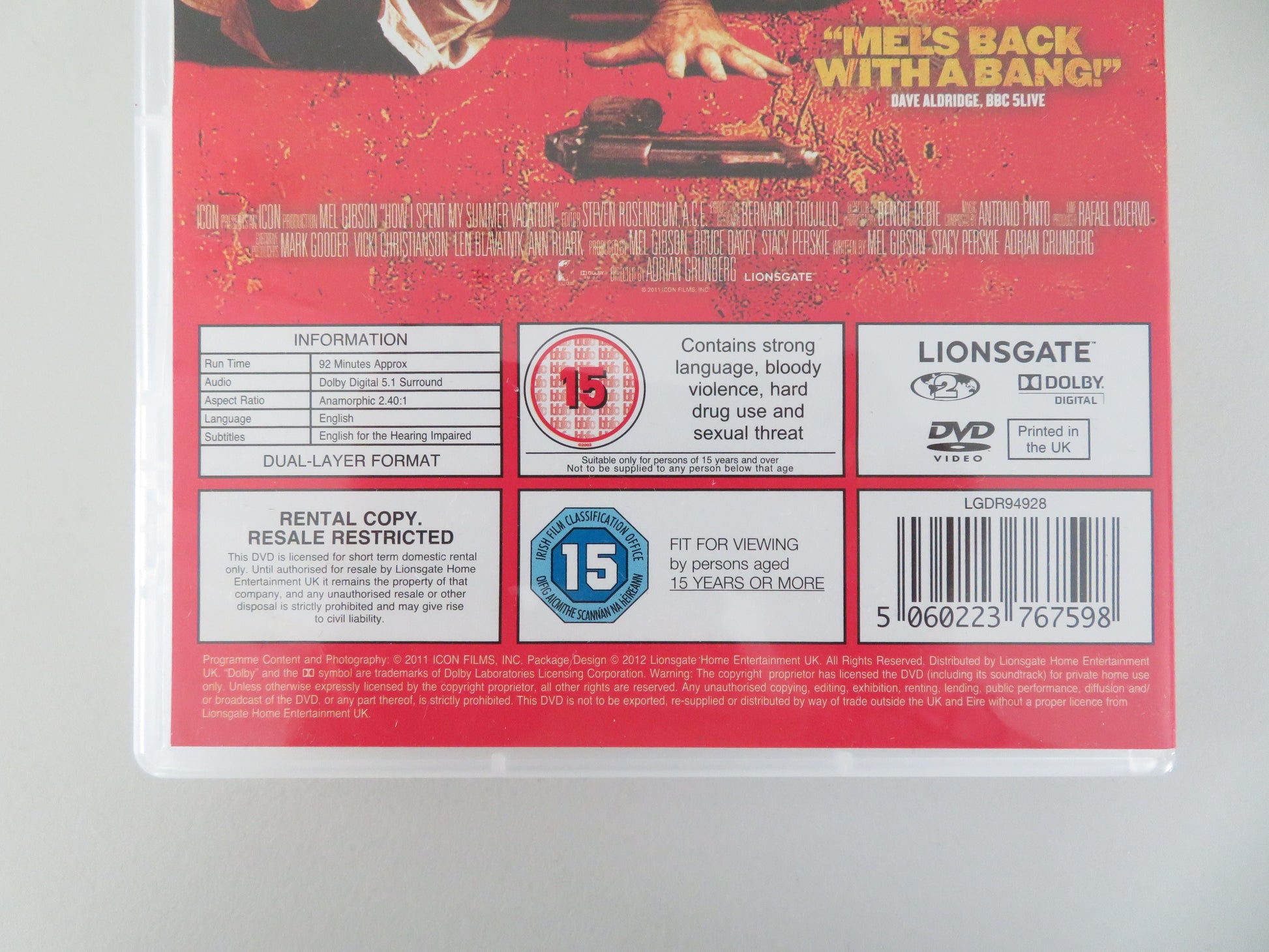 How I Spent My Summer Vacation (DVD) Mel Gibson 2012 Region 2 Movie posters