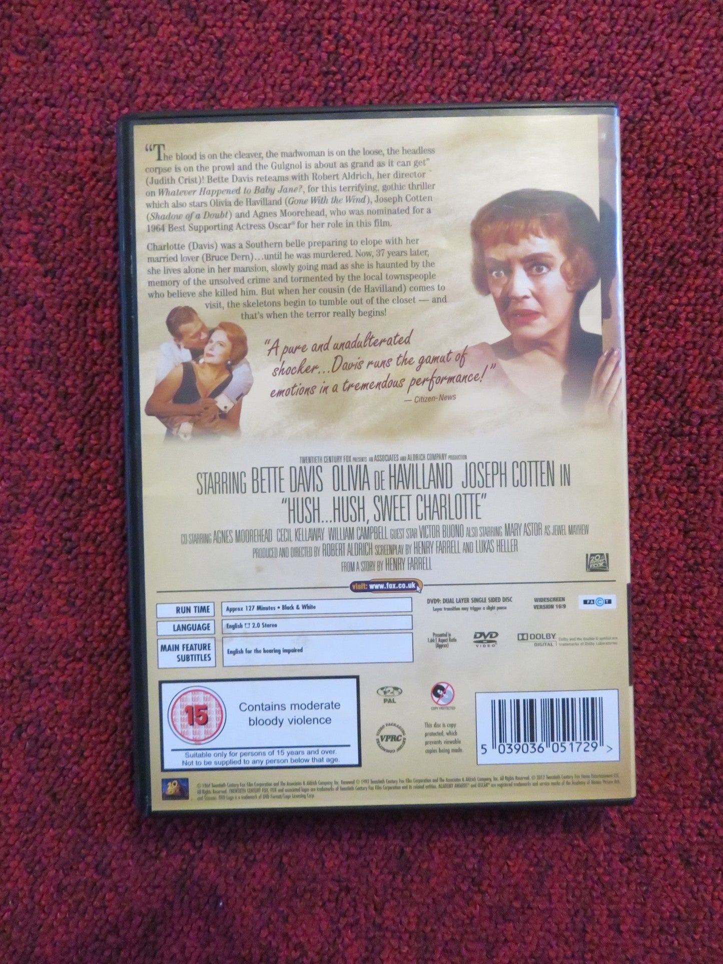 HUSH...HUSH, SWEET CHARLOTTE (DVD) BETTE DAVIS OLIVIA DE HAVILLAND 1964 REGION 2 Rendezvous Cinema Movie posters