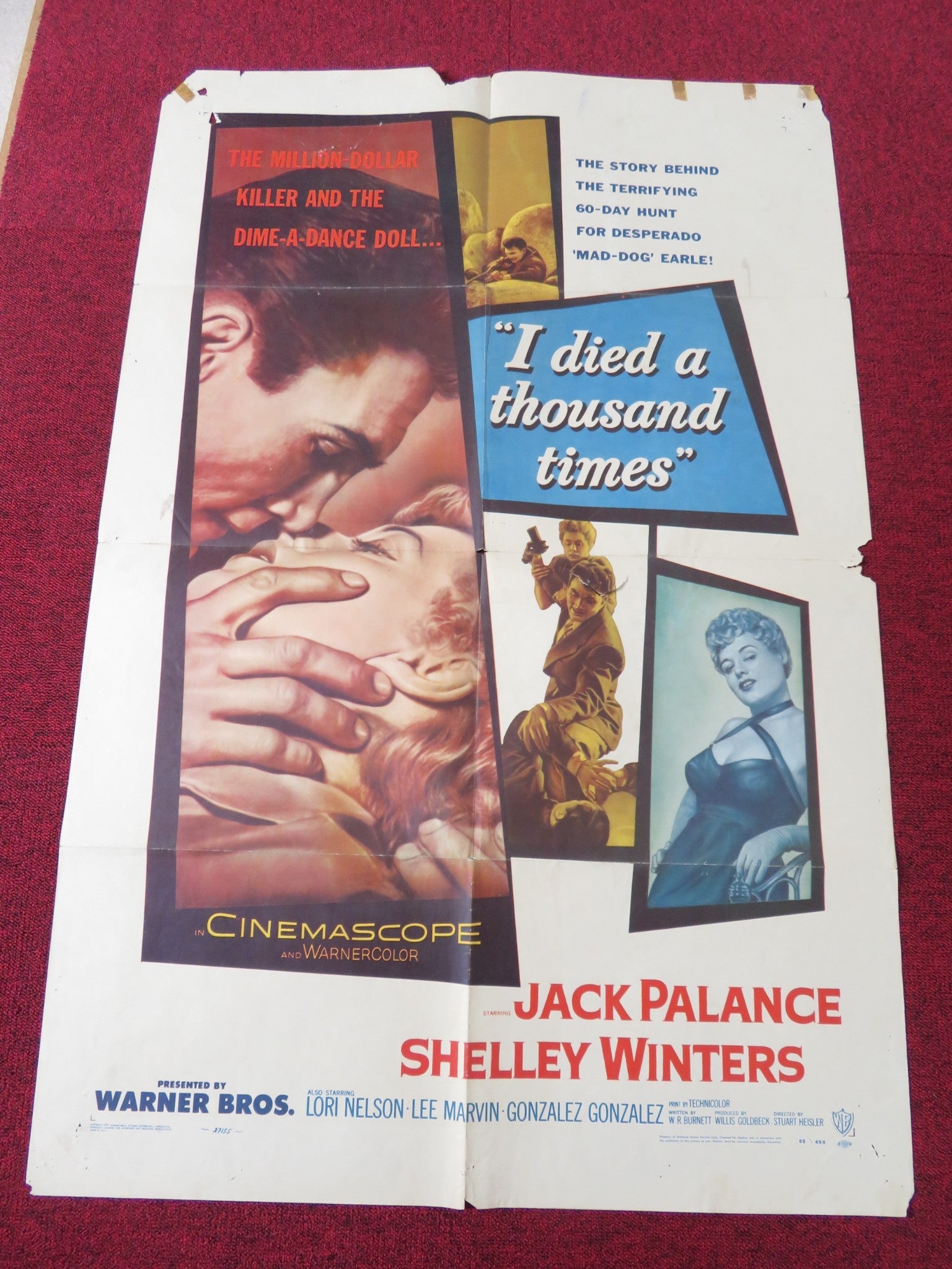 I DIED A THOUSAND TIMES FOLDED US ONE SHEET POSTER JACK PALANCE S. WINTERS 1955 Rendezvous Cinema Movie posters
