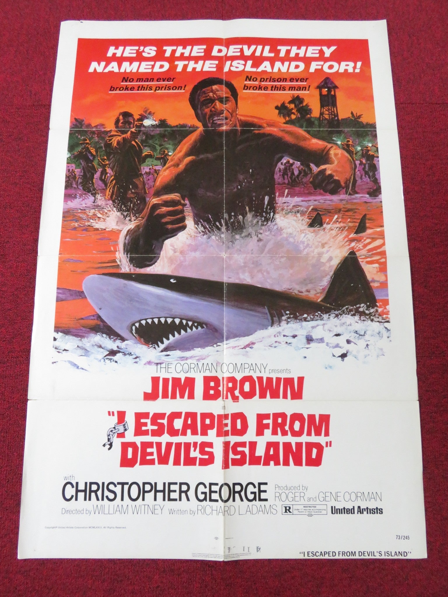 I ESCAPED FROM DEVIL'S ISLAND FOLDED US ONE SHEET POSTER JIM BROWN 1973 Rendezvous Cinema Movie posters