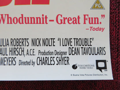 I LOVE TROUBLE VHS VIDEO POSTER NICK NOLTE JULIA ROBERTS 1994 Rendezvous Cinema Movie posters