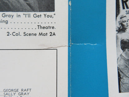 I'LL GET YOU UNCUT PRESS BOOK FOLDED GEORGE RAFT SALLY GRAY 1952 Rendezvous Cinema Movie posters