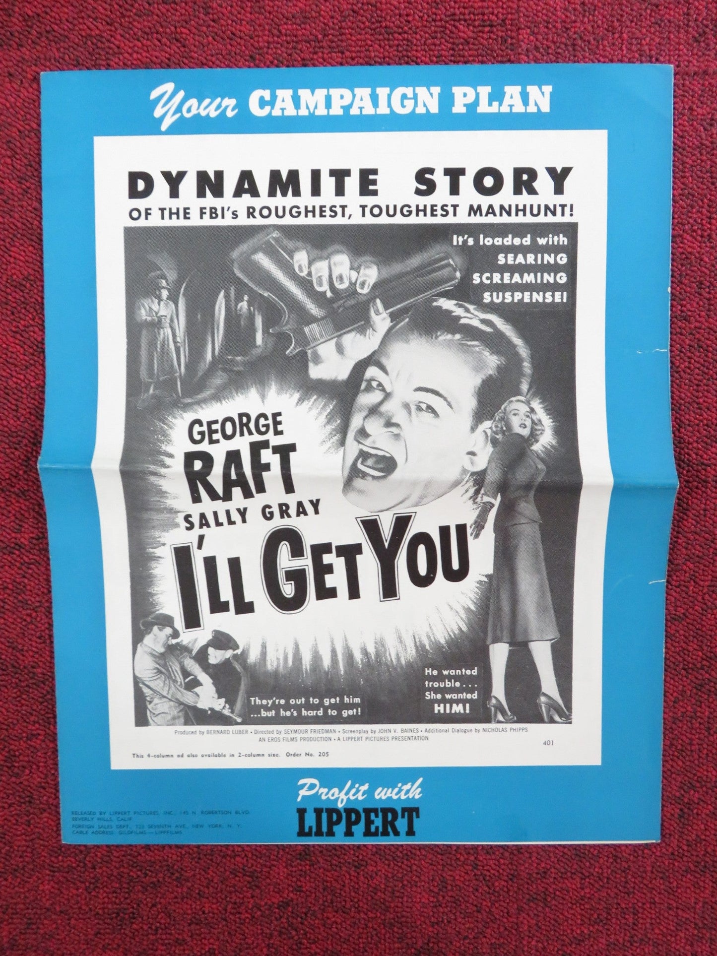 I'LL GET YOU UNCUT PRESS BOOK FOLDED GEORGE RAFT SALLY GRAY 1952 Rendezvous Cinema Movie posters
