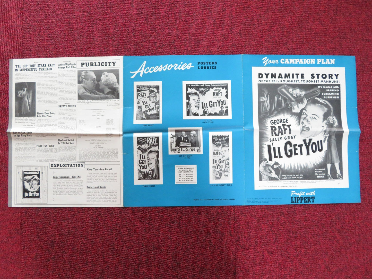 I'LL GET YOU UNCUT PRESS BOOK FOLDED GEORGE RAFT SALLY GRAY 1952 Rendezvous Cinema Movie posters