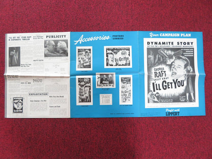 I'LL GET YOU UNCUT PRESS BOOK FOLDED GEORGE RAFT SALLY GRAY 1952 Rendezvous Cinema Movie posters
