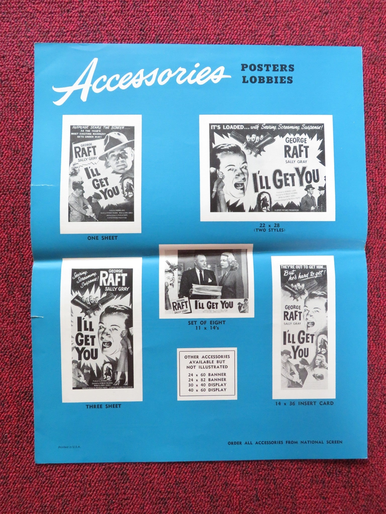 I'LL GET YOU UNCUT PRESS BOOK FOLDED GEORGE RAFT SALLY GRAY 1952 Rendezvous Cinema Movie posters