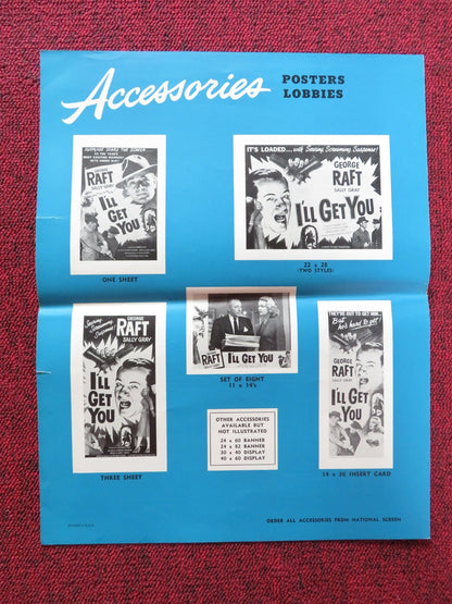 I'LL GET YOU UNCUT PRESS BOOK FOLDED GEORGE RAFT SALLY GRAY 1952 Rendezvous Cinema Movie posters