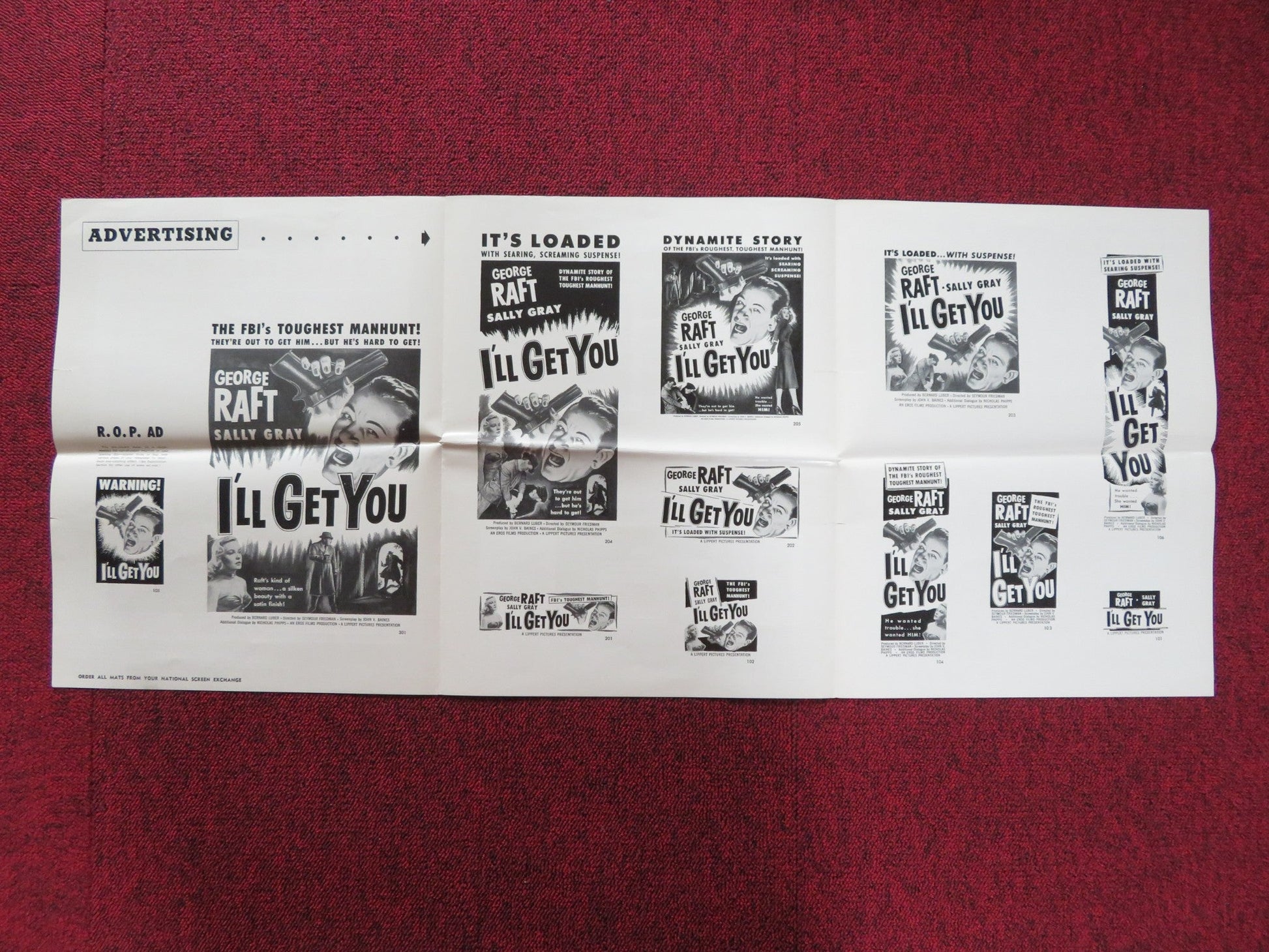 I'LL GET YOU UNCUT PRESS BOOK FOLDED GEORGE RAFT SALLY GRAY 1952 Rendezvous Cinema Movie posters