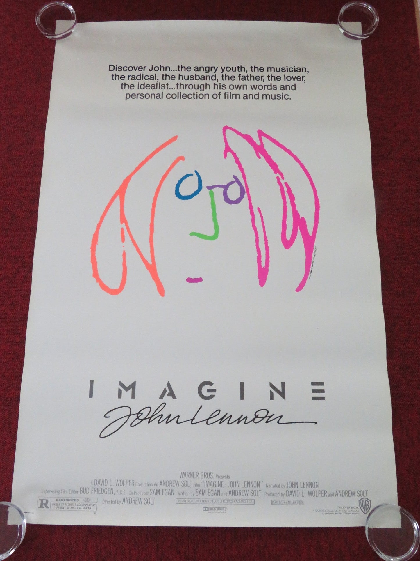 IMAGINE: JOHN LENNON US ONE SHEET ROLLED POSTER JOHN LENNON PAUL MCCARTNEY 1988 Movie posters