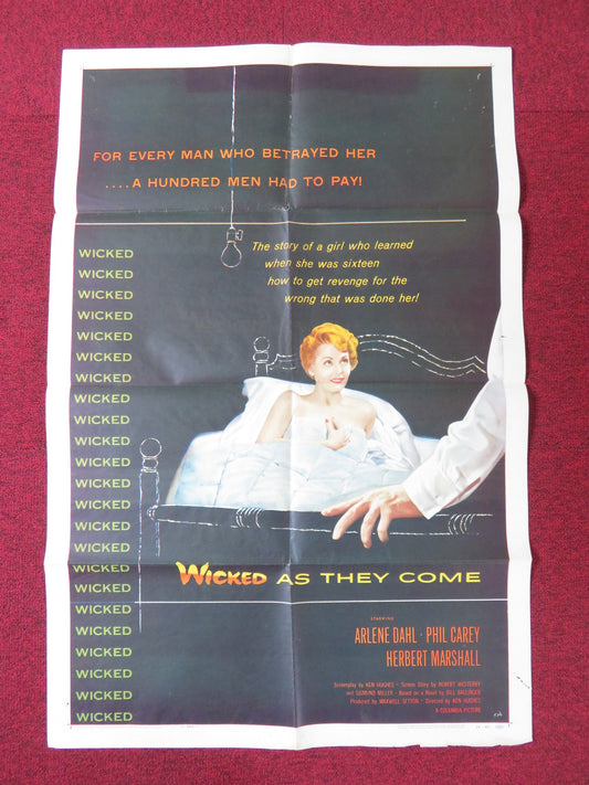 WICKED AS THEY COME FOLDED US ONE SHEET POSTER ARLENE DAHL PHILIP CAREY 1956