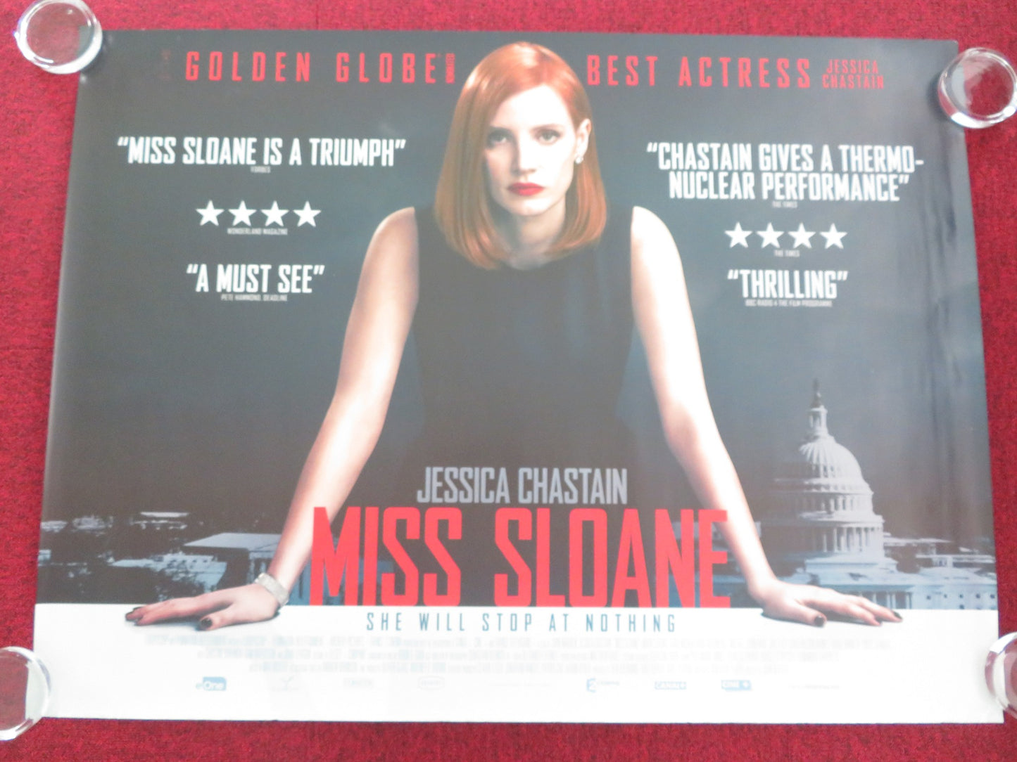 MISS SLOANE UK QUAD ROLLED POSTER JESSICA CHASTAIN JOHN LITHGOW 2016 - Rendezvous Cinema