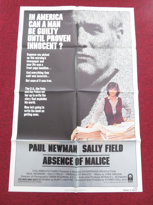Absence of Malice Folded US One Sheet Poster Paul Newman Sally Field 1981