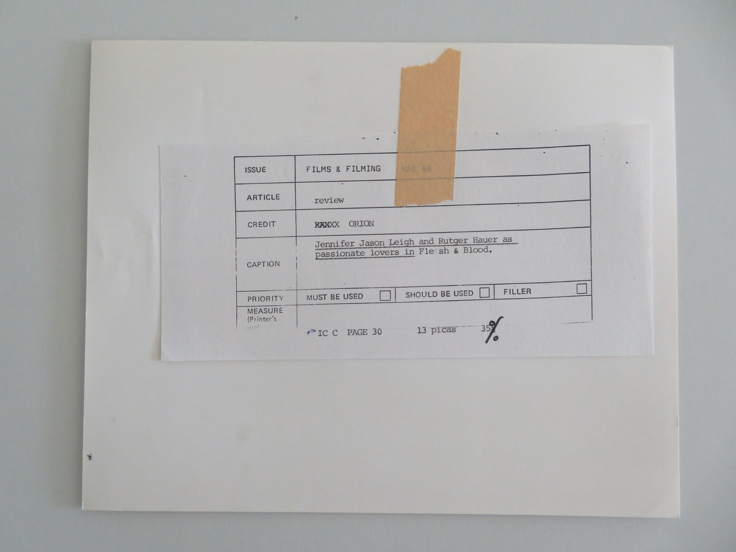 FLESH + BLOOD MOVIE STILL PHOTO LOT OF 8 RUTGER HAUER JENNIFER JASON LEIGH 1985 - Rendezvous Cinema