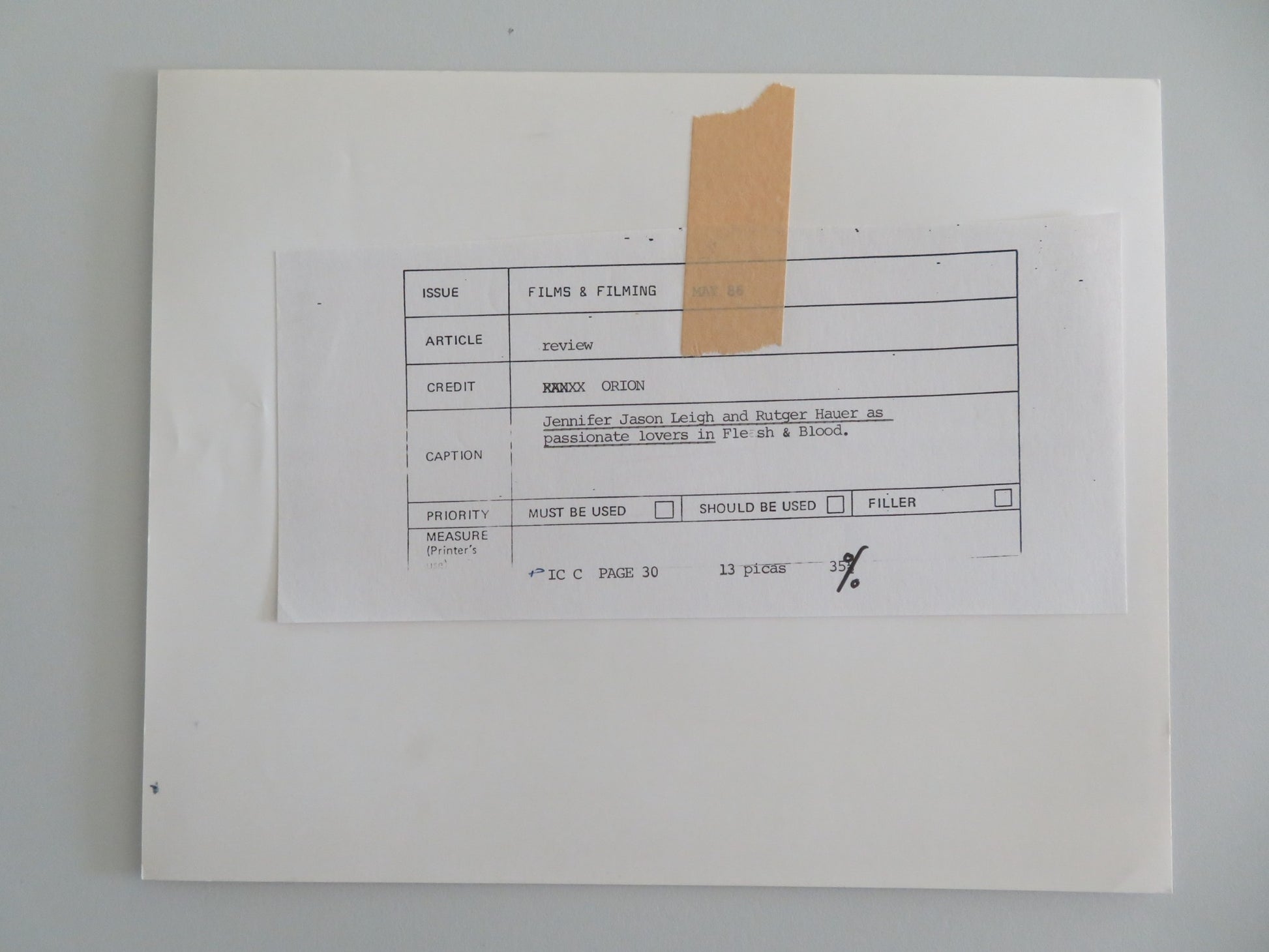 FLESH + BLOOD MOVIE STILL PHOTO LOT OF 8 RUTGER HAUER JENNIFER JASON LEIGH 1985 - Rendezvous Cinema