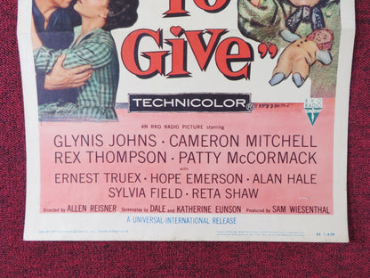 ALL MINE TO GIVE US INSERT POSTER GLYNIS JOHNS CAMERON MITCHELL 1957 - Rendezvous Cinema