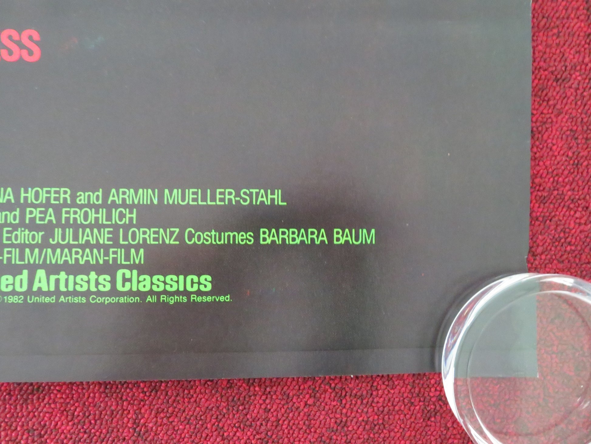 VERONIKA VOSS US ONE SHEET ROLLED POSTER ROSEL ZECH HILMAR THATE 1982 - Rendezvous Cinema