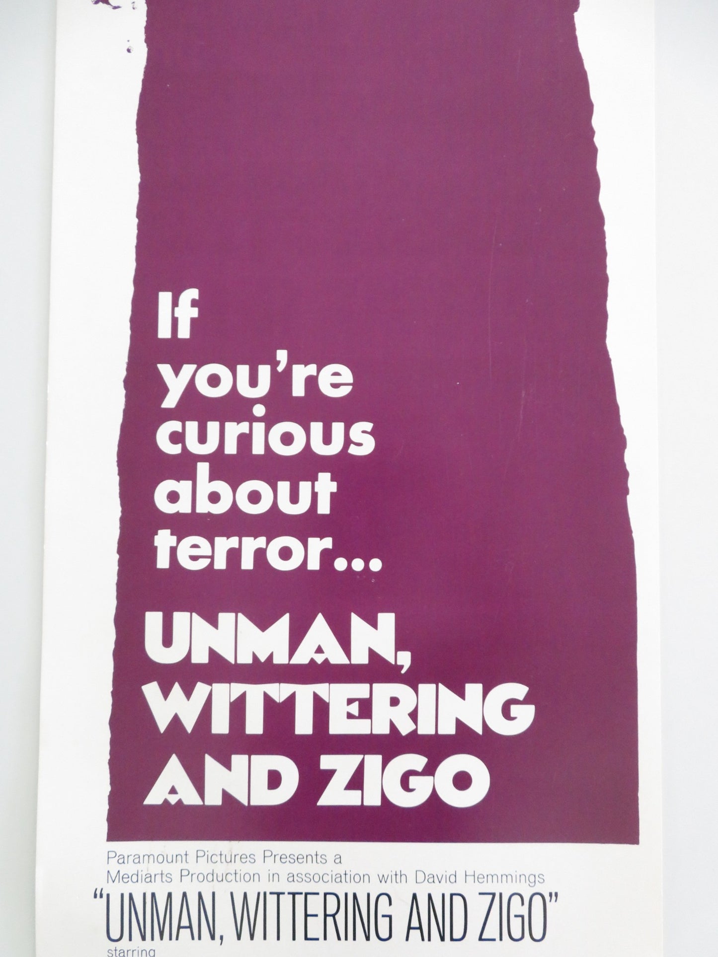 Unman, Wittering and Zigo US Insert Poster David Hemmings Douglas Wilmer 1971