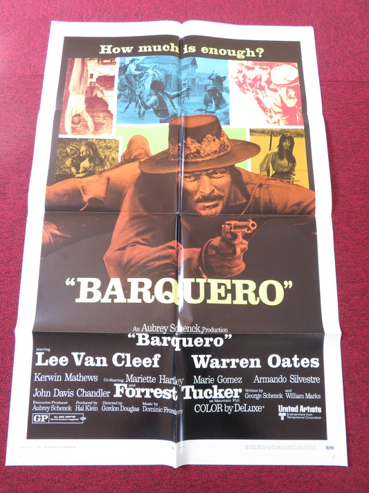 BARQUERO FOLDED US ONE SHEET POSTER LEE VAN CLEEF WARREN OATES 1970