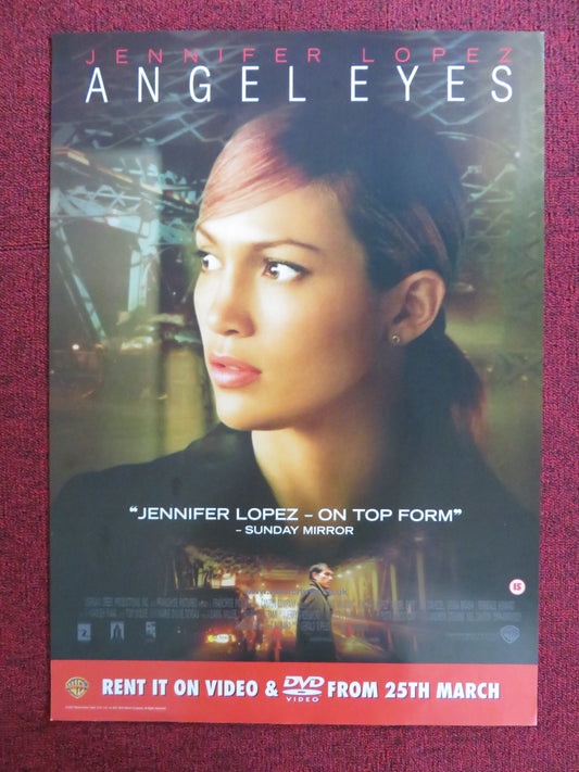 ANGEL EYES VHS & DVD VIDEO POSTER JENNIFER LOPEZ JIM CAVIEZEL 2001 - Rendezvous Cinema