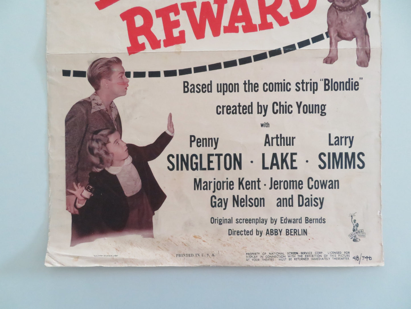 BLONDIE'S REWARD US INSERT POSTER PENNY SINGLETON ARTHUR LAKE 1948 - Rendezvous Cinema