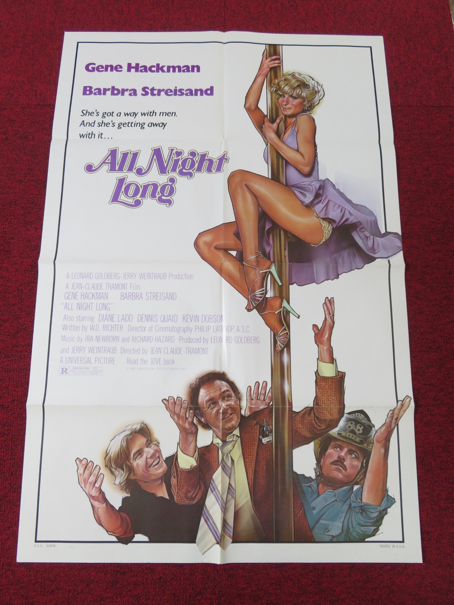 ALL NIGHT LONG FOLDED US ONE SHEET POSTER GENE HACKMAN BARBRA STRIESAND 1981 - Rendezvous Cinema