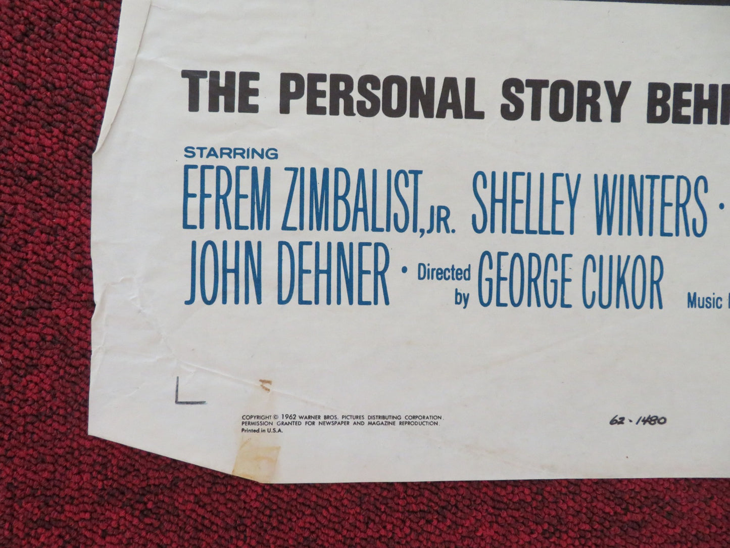 THE CHAPMAN REPORT FOLDED US ONE SHEET POSTER SHELLEY WINTERS JANE FONDA 1962