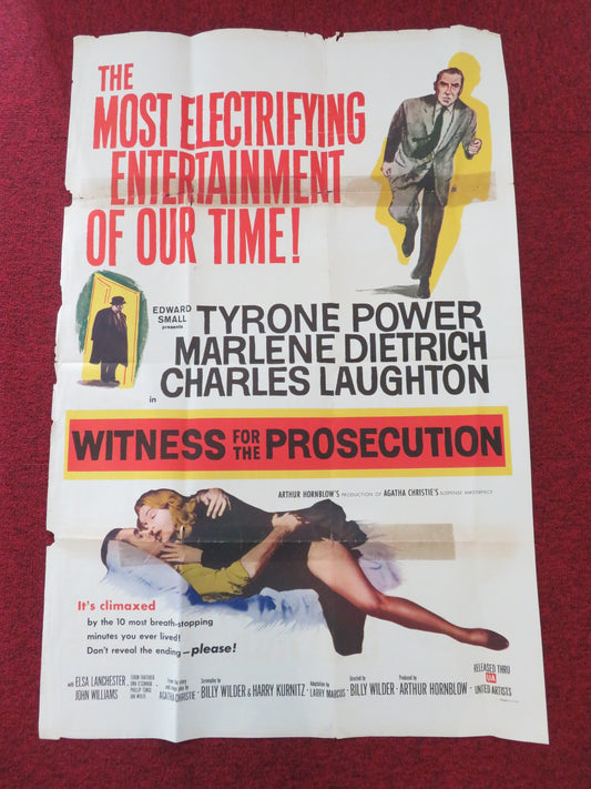 WITNESS FOR THE PROSECUTION FOLDED US ONE SHEET POSTER TYRONE POWER 1957