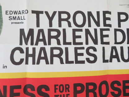 WITNESS FOR THE PROSECUTION FOLDED US ONE SHEET POSTER TYRONE POWER 1957