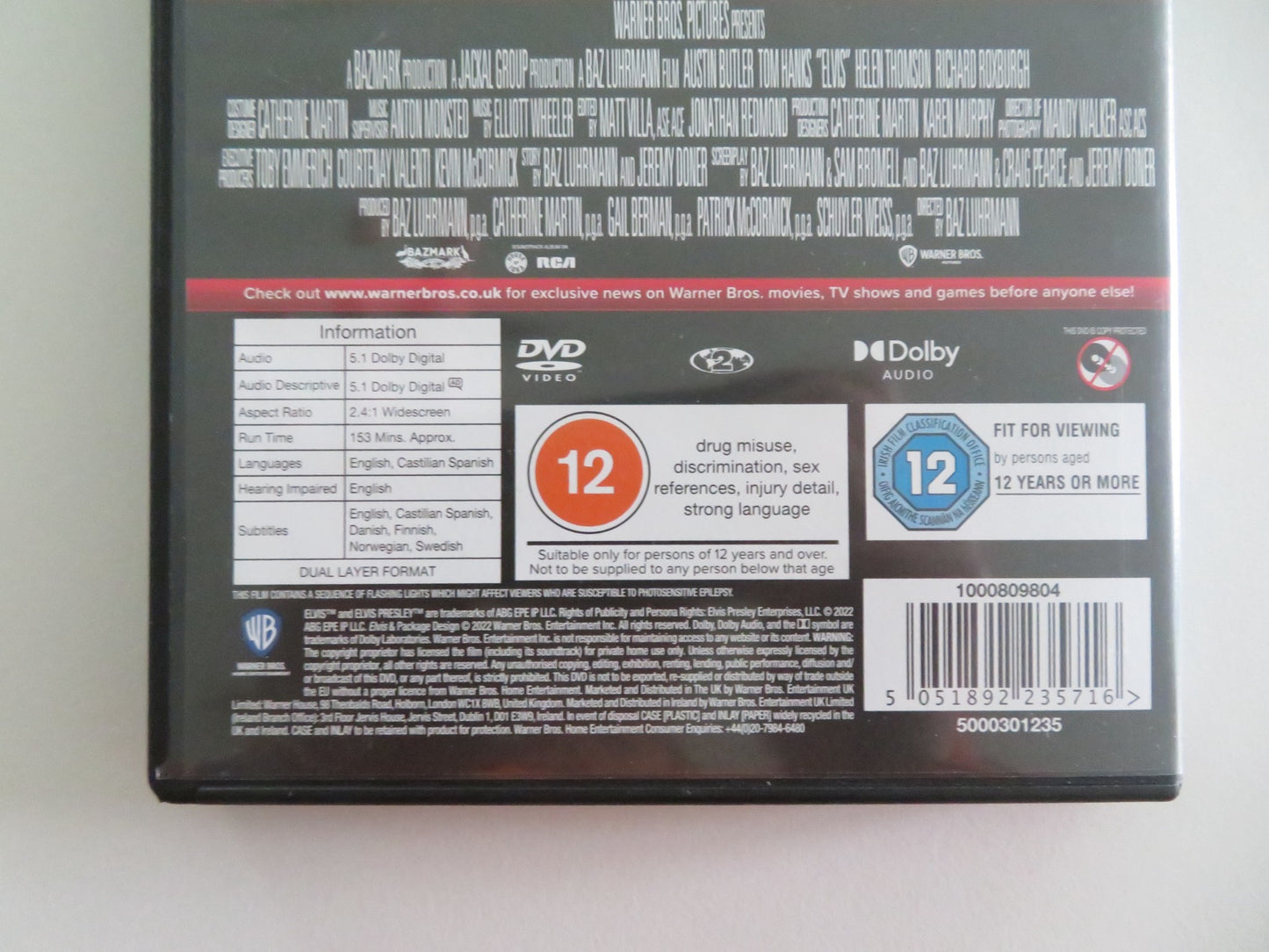 ELVIS (DVD) AUSTIN BUTLER TOM HANKS 2022 REGION 2