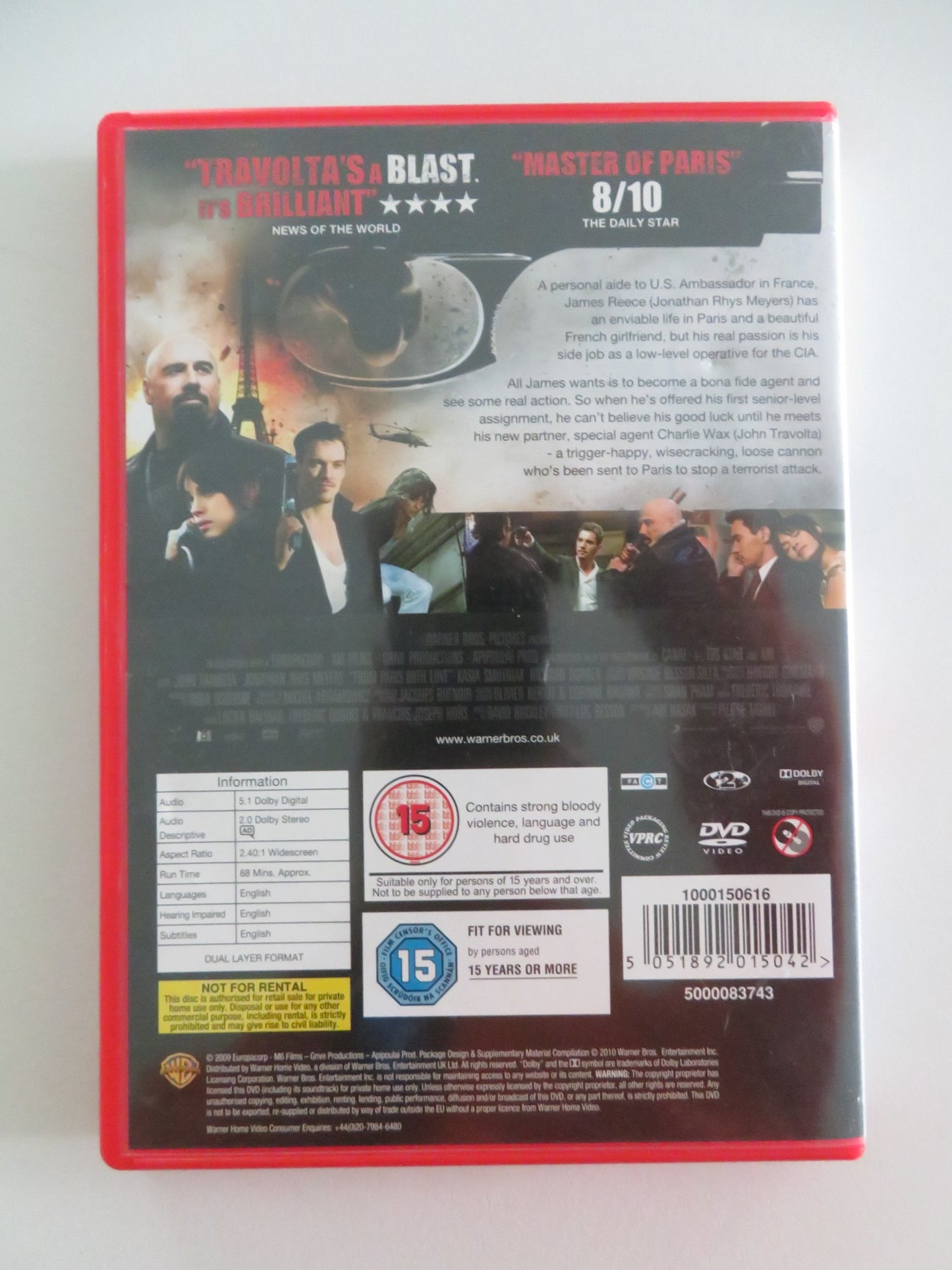 FROM PARIS WITH LOVE (DVD) JOHN TRAVOLTA JONATHAN MEYERS 2010 REGION 2