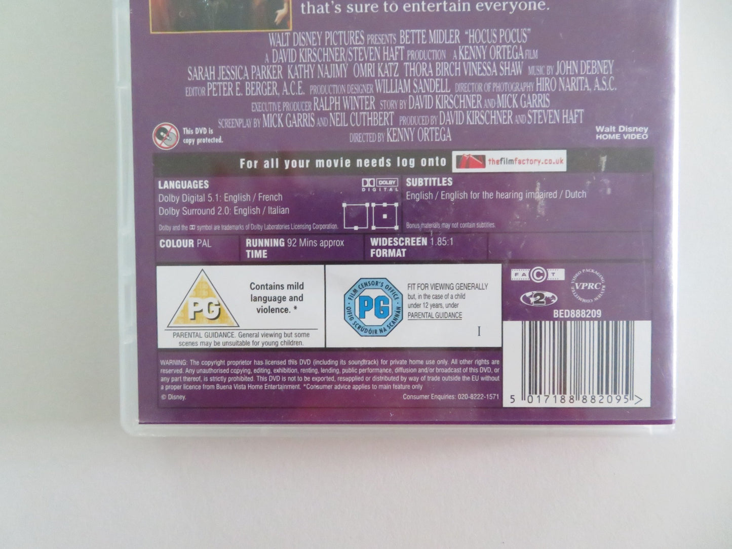 HOCUS POCUS (DVD) DISNEY BETTE MIDLER SARAH JESSICA PARKER 1993 REGION 2